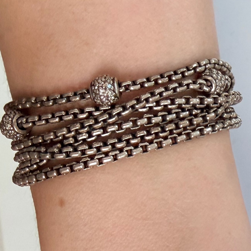 David Yurman 6-Row Box Chain Bracelet with Pavé Diamond Stations 💫